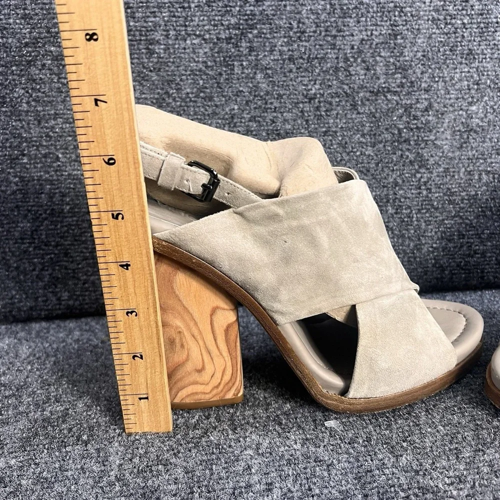 VINCE Italy Women's Helena Sandal Sz 9.5 Wooden Block Heel Slingback Gray Suede